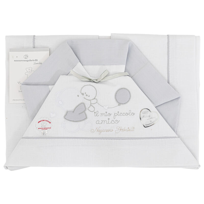 Nazareno Gabrielli® Lenzuolino Lettino Ricamato 3PZ "LittleFriend" Grigio