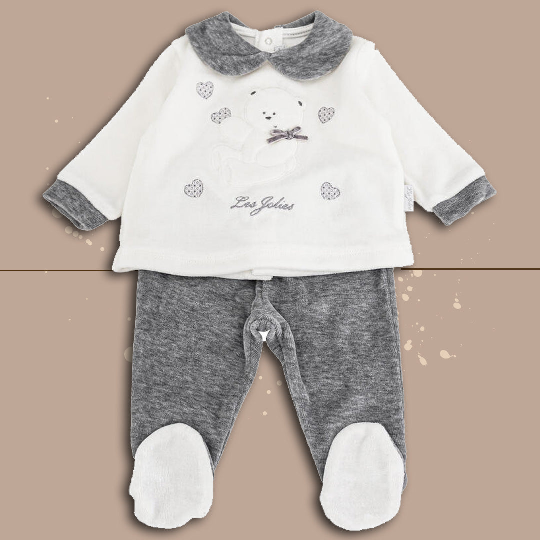 LesJolies Completino 2 Pezzi BearInLove,Panna-Grigio,Ciniglia