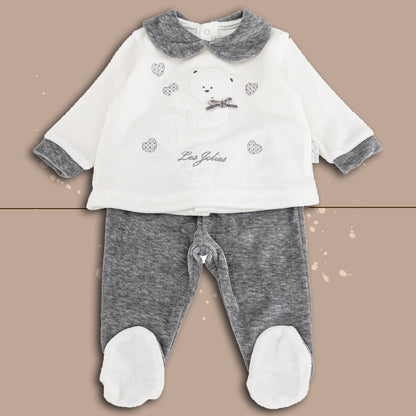 LesJolies Completino 2 Pezzi BearInLove,Panna-Grigio,Ciniglia