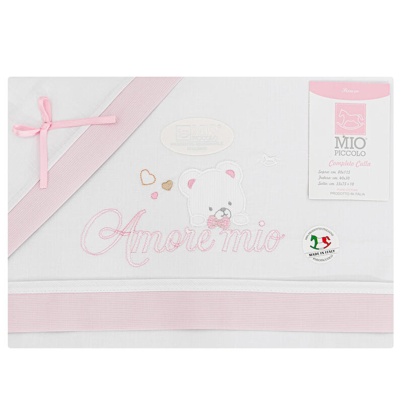 MioPiccolo® Lenzuolino Culla 3PZ "AmoreMio" Rosa