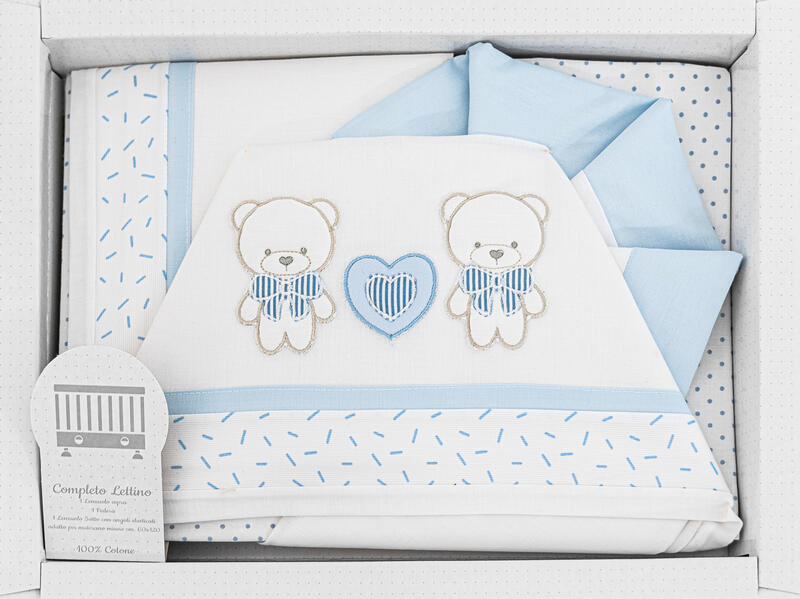 BrucoBruco® Lenzuolino Lettino 3PZ "BearsHeart" Cielo