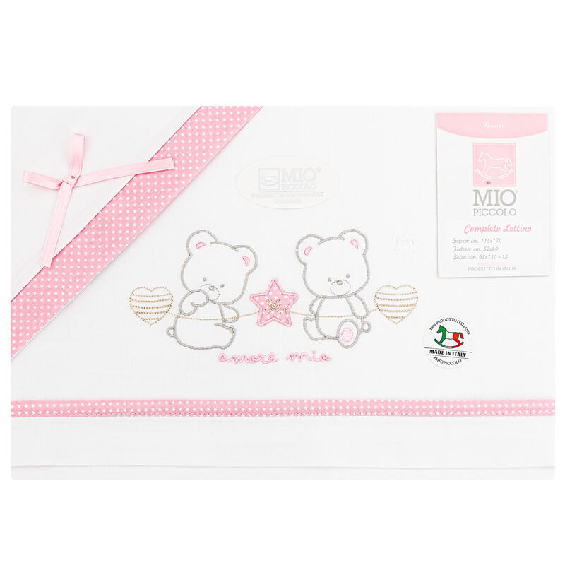 MioPiccolo® Lenzuolino Lettino 3PZ "AmoreMio" Color Rosa