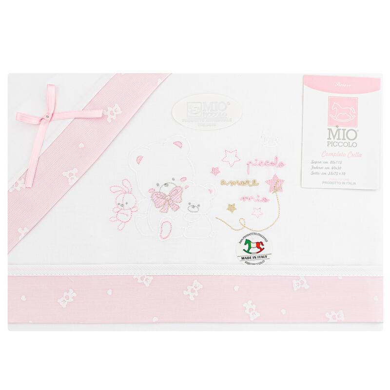 MioPiccolo® Lenzuolino Culla 3PZ "PiccoloAmore" Color Rosa