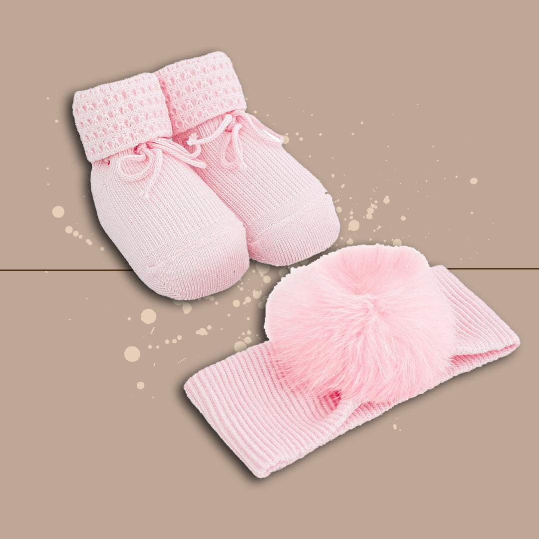 BelPiccino Set Fascetta e Scarpine PonPon,Caldo Cotone,Rosa