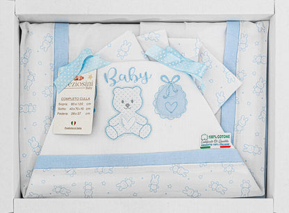 Preziosini® Lenzuolino Culla 3PZ "Baby" Color Cielo