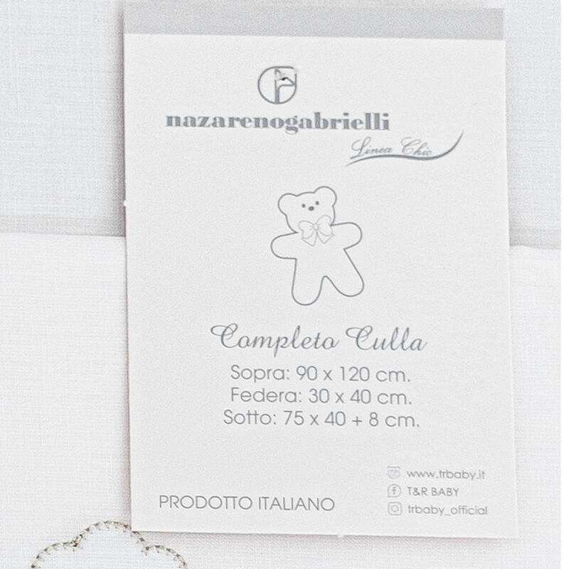 Nazareno Gabrielli® Lenzuolino Culla Ricamato 3PZ "EccomiQuì"