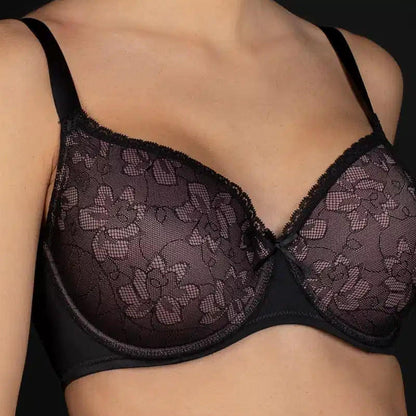 Selene® "VENUS" Reggiseno Con Ferretto a Coppe decorate in Pizzo Floreale Nero