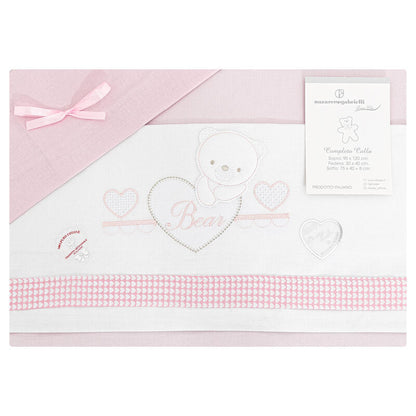 Nazareno Gabrielli® Lenzuolino Culla Ricamato 3PZ "BearLove" Rosa