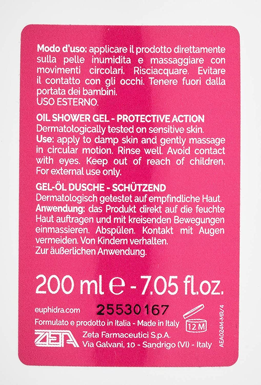 Amido Mio Oil-Shower Gel Rice Oil - Nettoyant pour peaux sensibles aux tensiolites, camomille, 200 millilitres