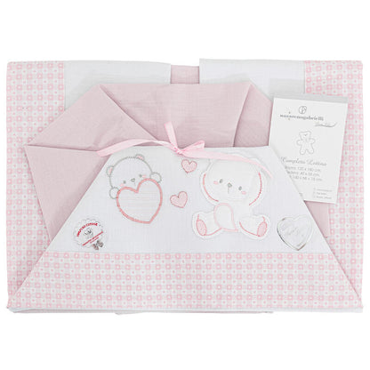 Nazareno Gabrielli® Lenzuolino Lettino Ricamato 3PZ "BearInLove" Rosa