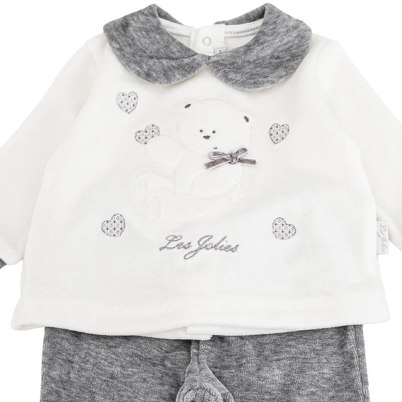 LesJolies Completino 2 Pezzi BearInLove,Panna-Grigio,Ciniglia