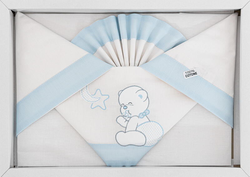 PallaPallina® Lenzuolino Culla Ricamato 3PZ "LittleBear" Cielo