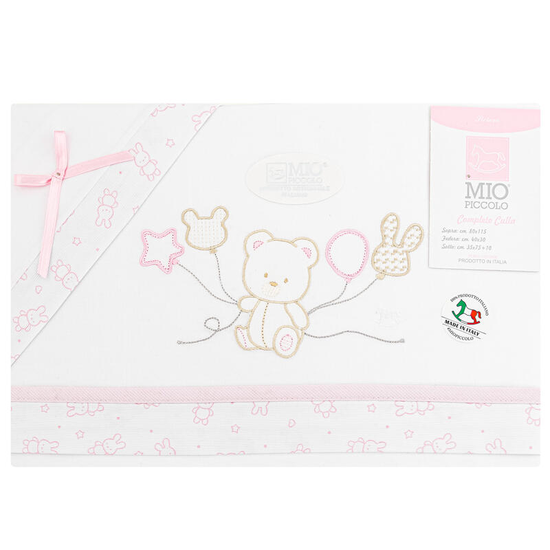 MioPiccolo® Lenzuolino Culla 3PZ "BearsBalloon" Color Rosa