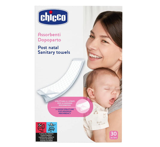 Chicco Postpartum Absorbents With 3 Layers, 30 Pieces, One Size 