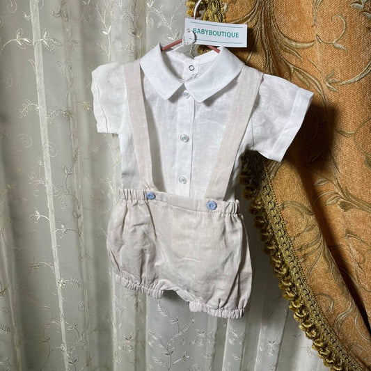 Tender and Beautiful Complete Shirt with Bodysuit and Dungarees, 2Pcs, Linen