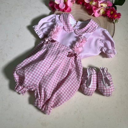 Completino nascita neonata fiorellini e scarpette rosa BabyChic