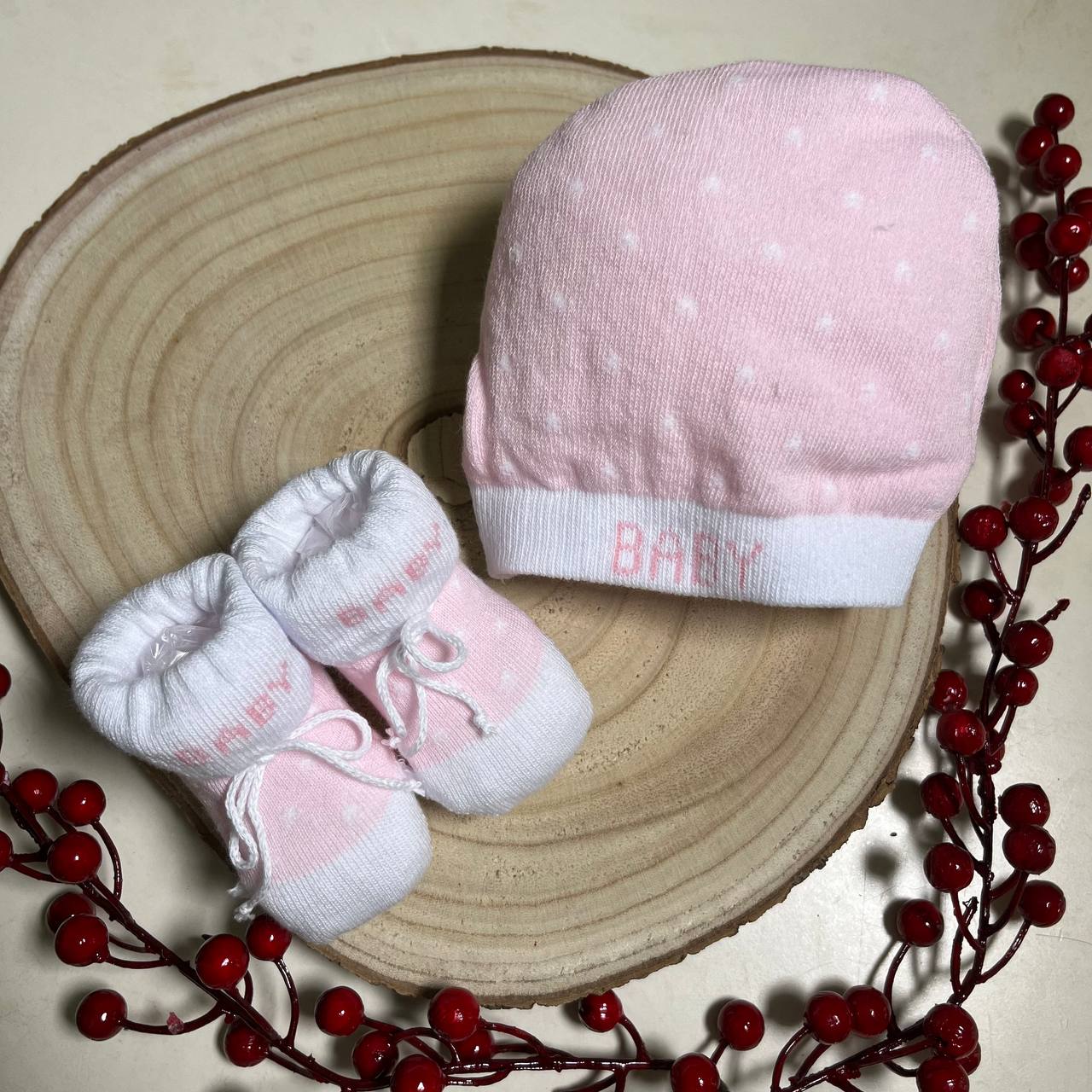 Caveja® Scarpetta + Cappello "BabyRosè",Rosa-Bianco