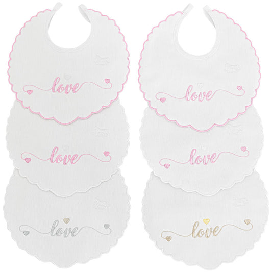 MIOPICCOLO Bavoirs en Coton Brodé LOVE Girl, Paquet de 6PCS, Assortis