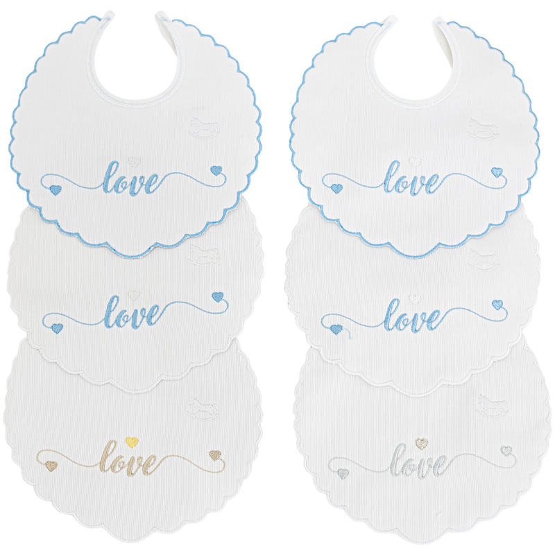 MIOPICCOLO Bavoirs en Coton Brodé LOVE Garçon, Paquet de 6PCS, Assortis