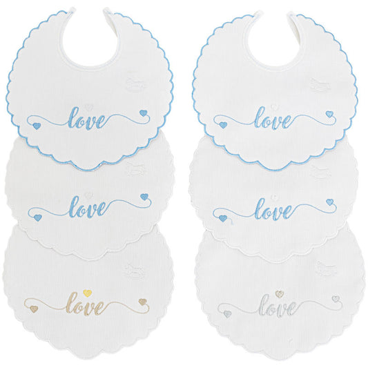 MIOPICCOLO Bavoirs en Coton Brodé LOVE Garçon, Paquet de 6PCS, Assortis