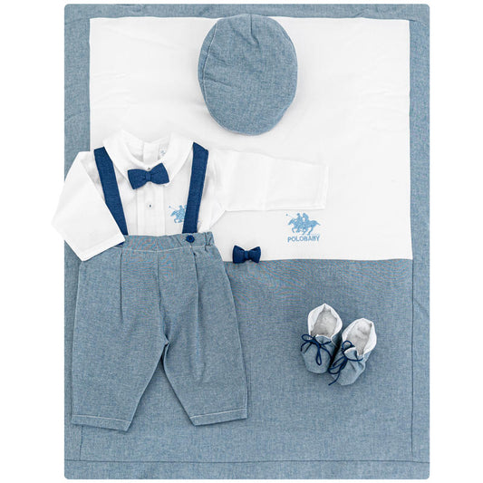 Coordinated Pasticcino Jeansato, Pillowcase and Top Sheet + Set + Shoes + Hat + 2 Bodysuits, 7 PCS