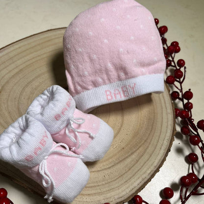 Ensemble Bonnet et Chaussures Rose pour Bébé Caveja