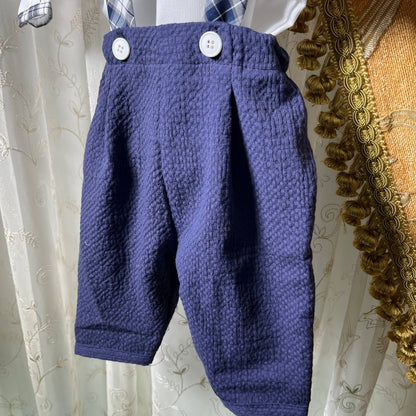 Coordinato BabyChic,Completo Camicina con Salopette + Scarpette,Blu Navy