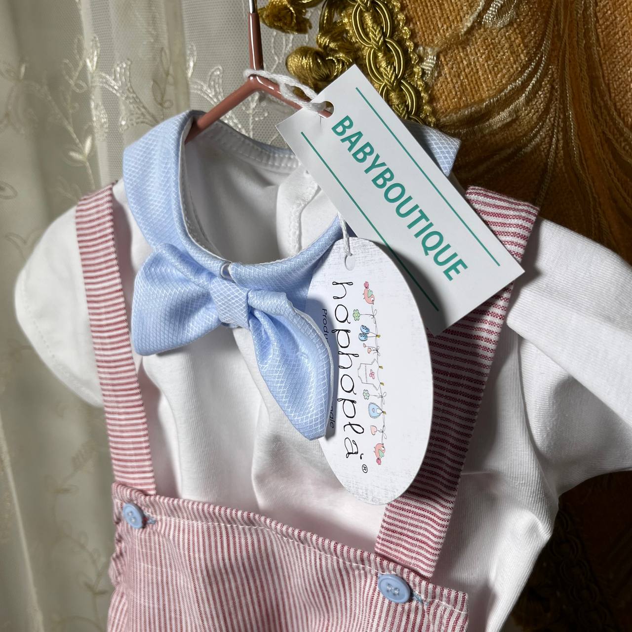 Coordinated HOPHOPLà, Complete Shirt with Overalls + Bib + Shoes + Hat, 5 PCS,