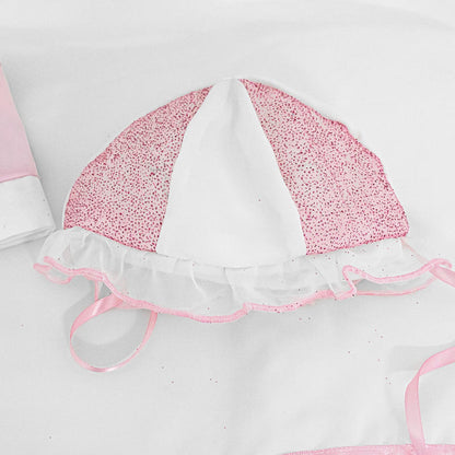 Tender Coccole Pink Coordinated, PILLOWCASE + TOP SHEET + Set + Shoes + Hat + 2 Body 7 PCS